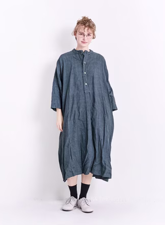 Veritecoeur Ink-dyed Linen Henley Neck Dress VC-2841 Grey