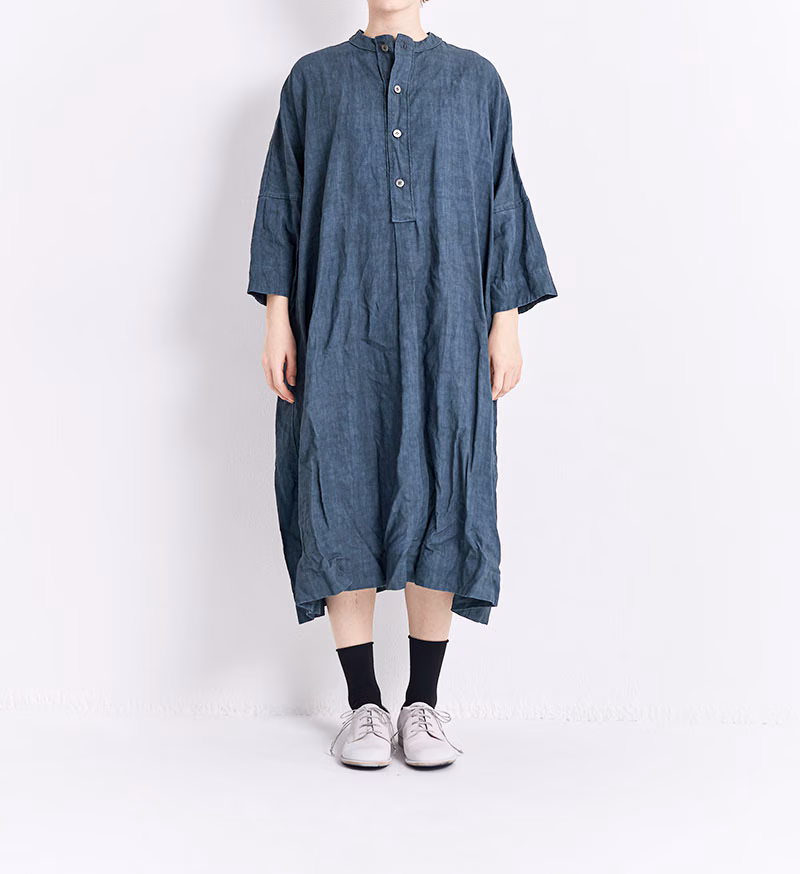 Veritecoeur Ink-dyed Linen Henley Neck Dress VC-2841 Grey