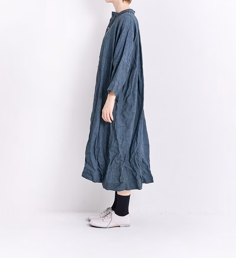 Veritecoeur Ink-dyed Linen Henley Neck Dress VC-2841 Grey