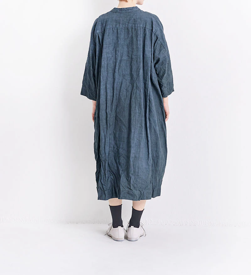 Veritecoeur Ink-dyed Linen Henley Neck Dress VC-2841 Grey