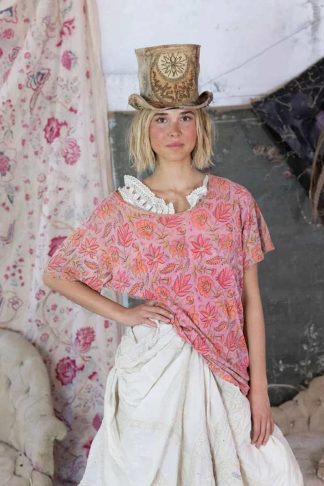 Magnolia Pearl Cotton Jersey Remi Blockprint T Top 1569 Sunset Flower